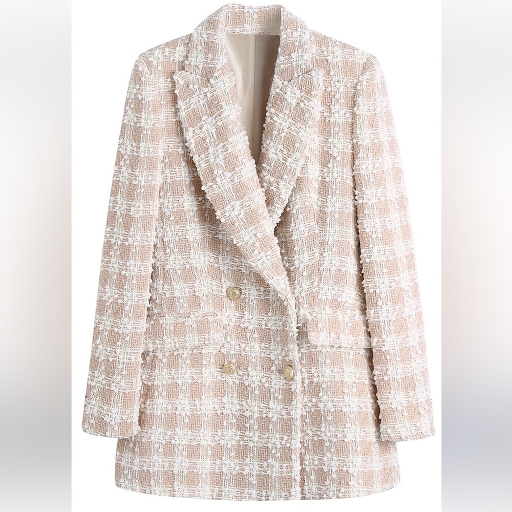 Pink and white tweed Chicwish Blazer with Gold buttons